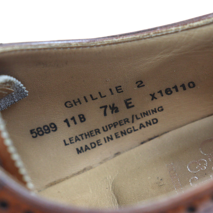 Great CROCKETT&JONES Leather shoes GHILLIE 2 Wingtip Medallion Ghillie Shoes 7.5