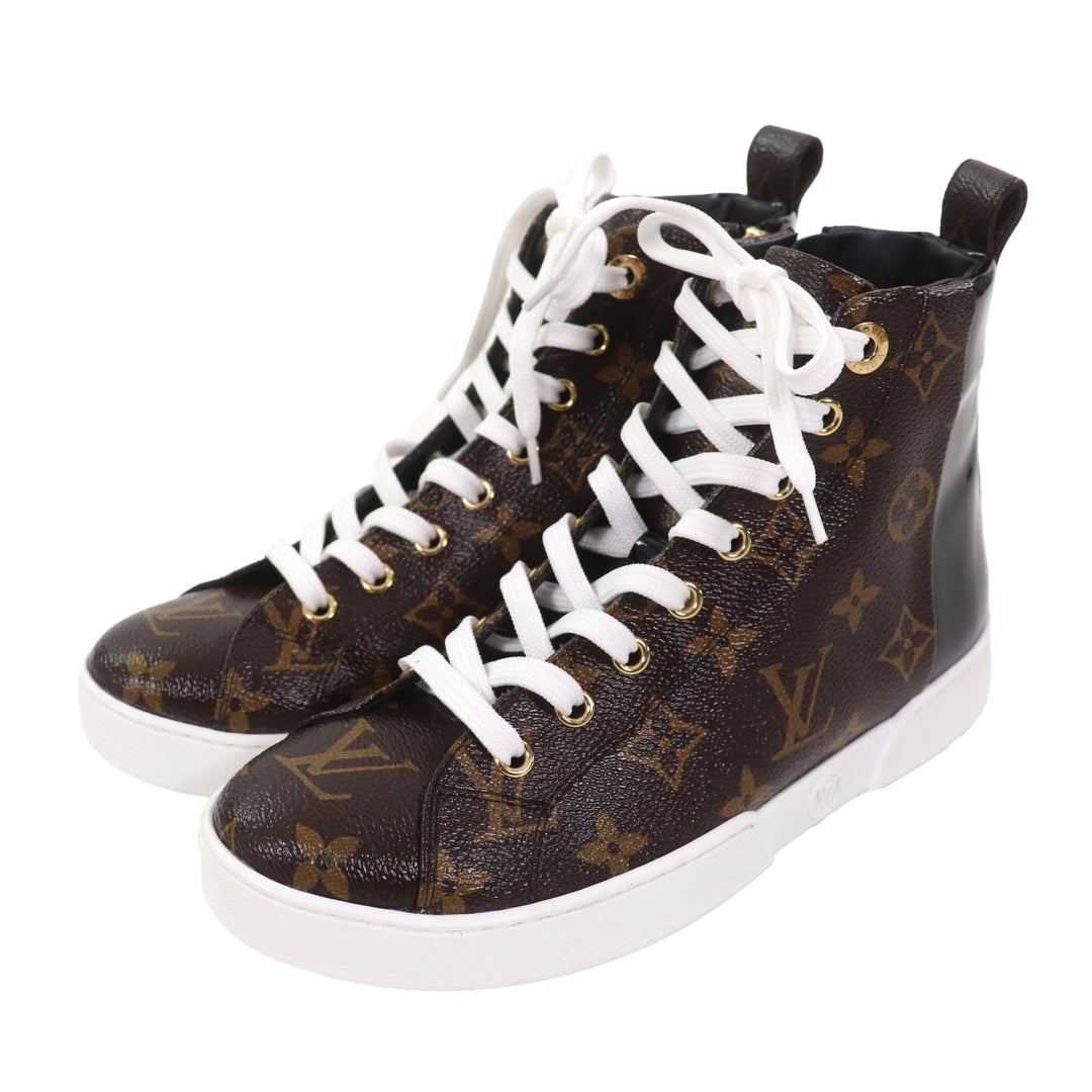 Excellent LOUIS VUITTON High cut sneakers Brown black leather Women 35