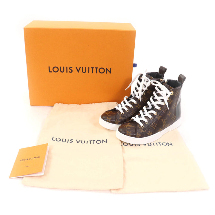 Excellent LOUIS VUITTON High cut sneakers Brown black leather Women 35