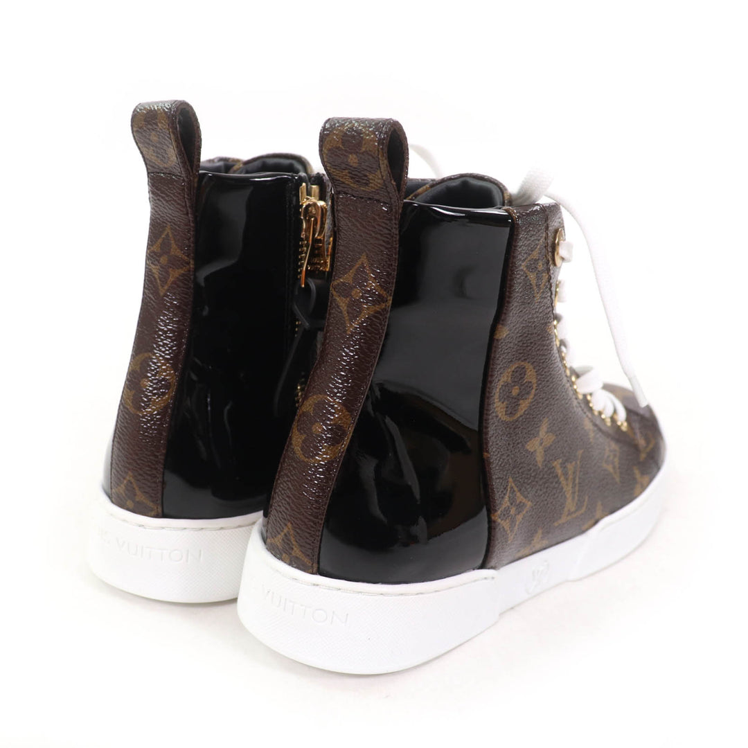 Excellent LOUIS VUITTON High cut sneakers Brown black leather Women 35