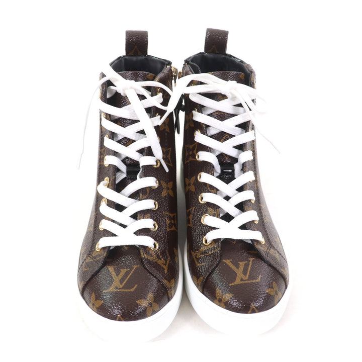 Excellent LOUIS VUITTON High cut sneakers Brown black leather Women 35