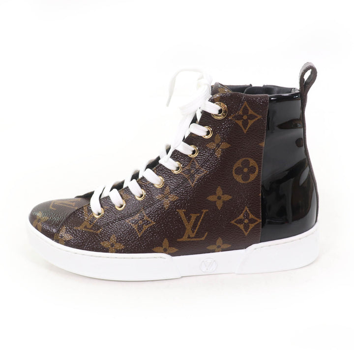 Excellent LOUIS VUITTON High cut sneakers Brown black leather Women 35