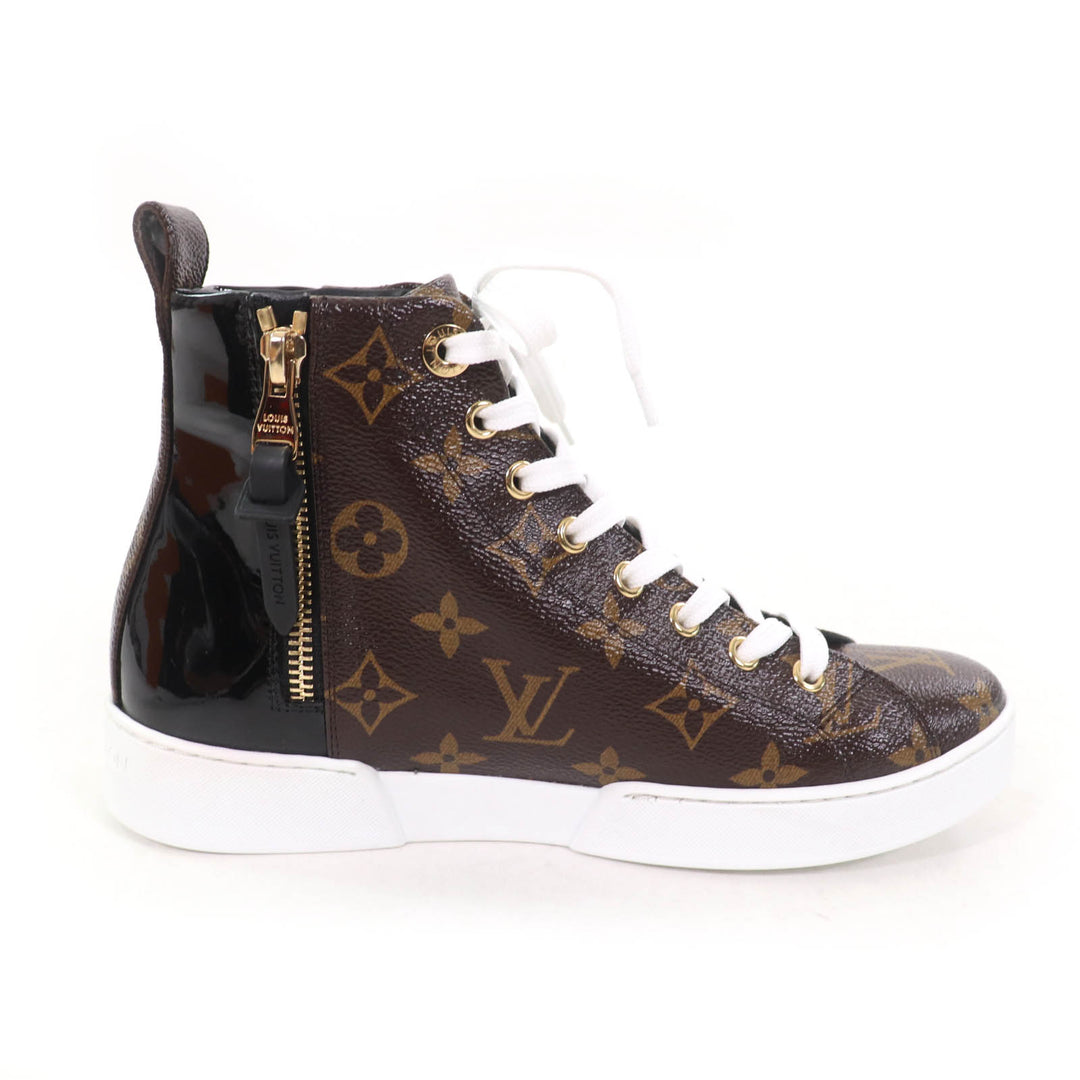 Excellent LOUIS VUITTON High cut sneakers Brown black leather Women 35