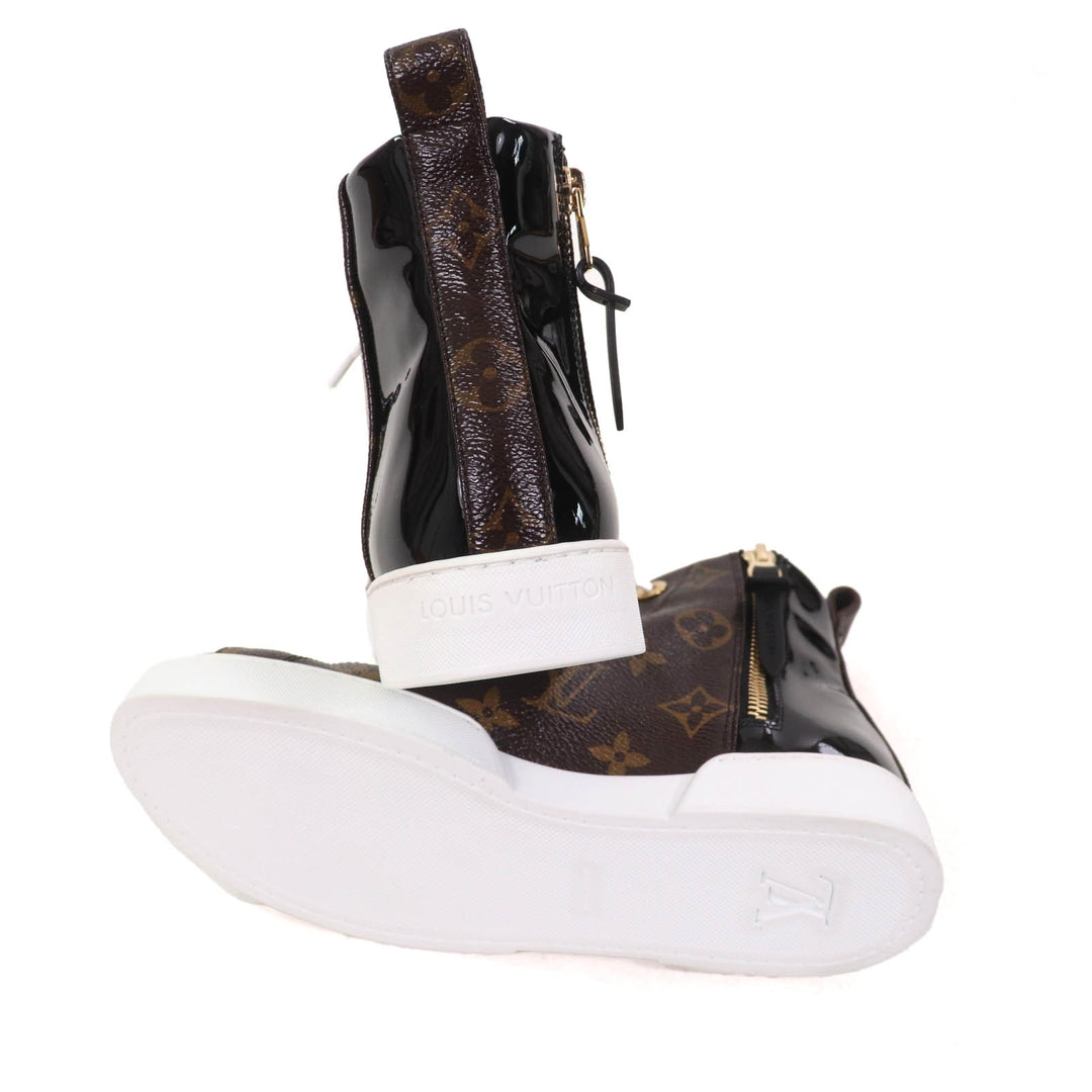 Excellent LOUIS VUITTON High cut sneakers Brown black leather Women 35