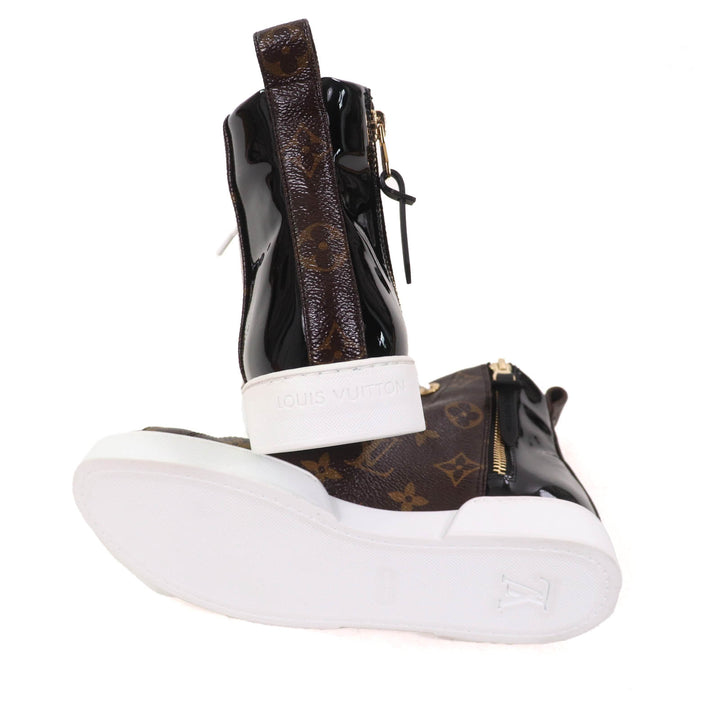 Excellent LOUIS VUITTON High cut sneakers Brown black leather Women 35