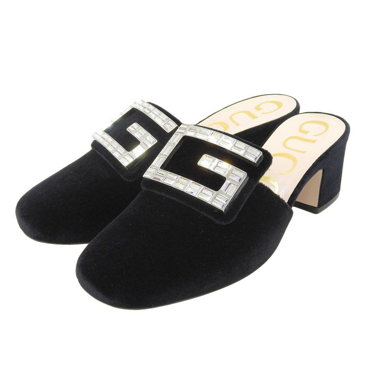 Pristine GUCCI Mule SOFTY VELVET with G Mark jewels black Velor Women 34 551438