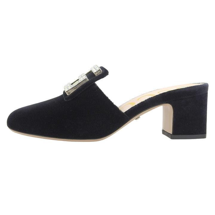 Pristine GUCCI Mule SOFTY VELVET with G Mark jewels black Velor Women 34 551438