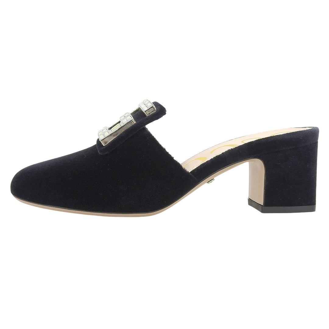 Pristine GUCCI Mule SOFTY VELVET with G Mark jewels black Velor Women 34 551438