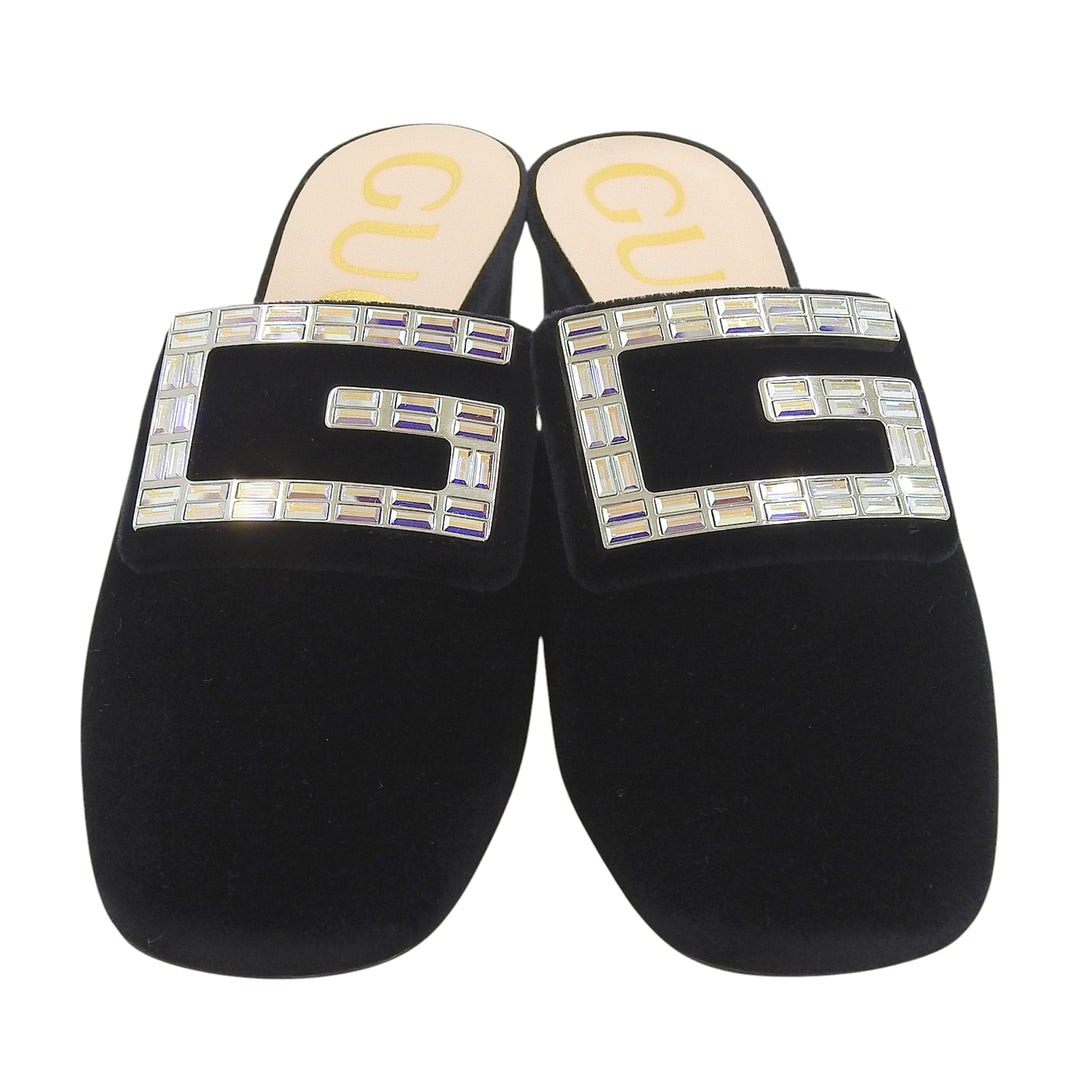 Pristine GUCCI Mule SOFTY VELVET with G Mark jewels black Velor Women 34 551438