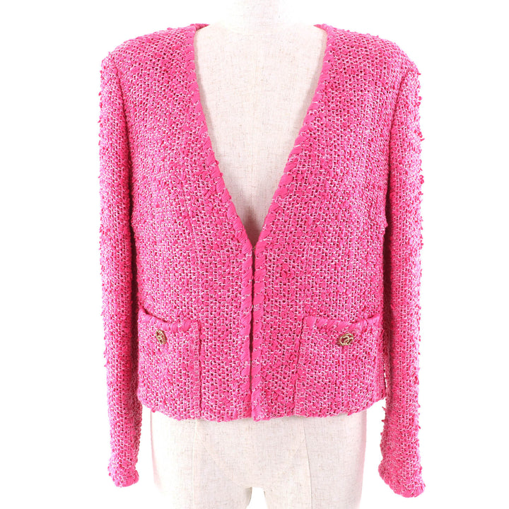 Excellent CHANEL collarless jacket pink cotton Women 36 P70041