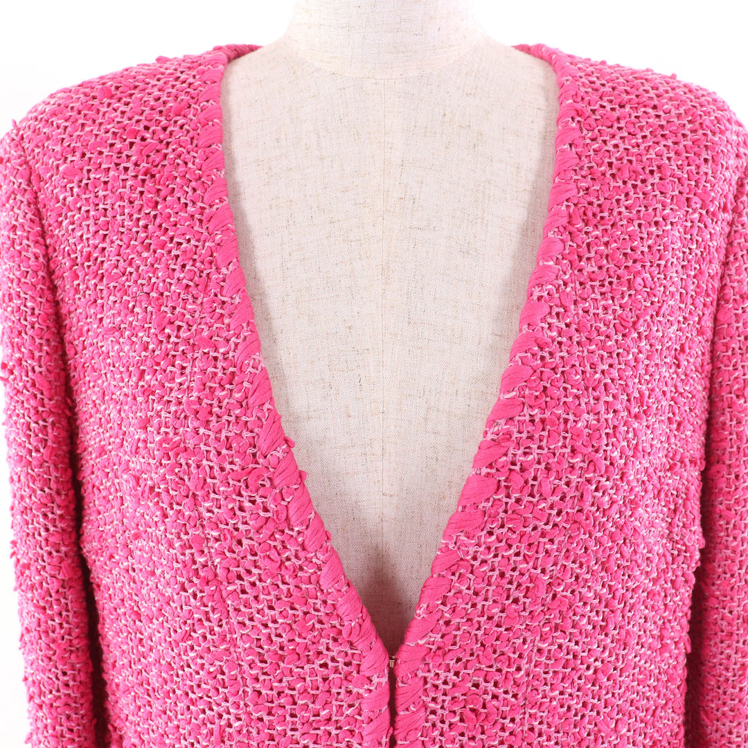 Excellent CHANEL collarless jacket pink cotton Women 36 P70041