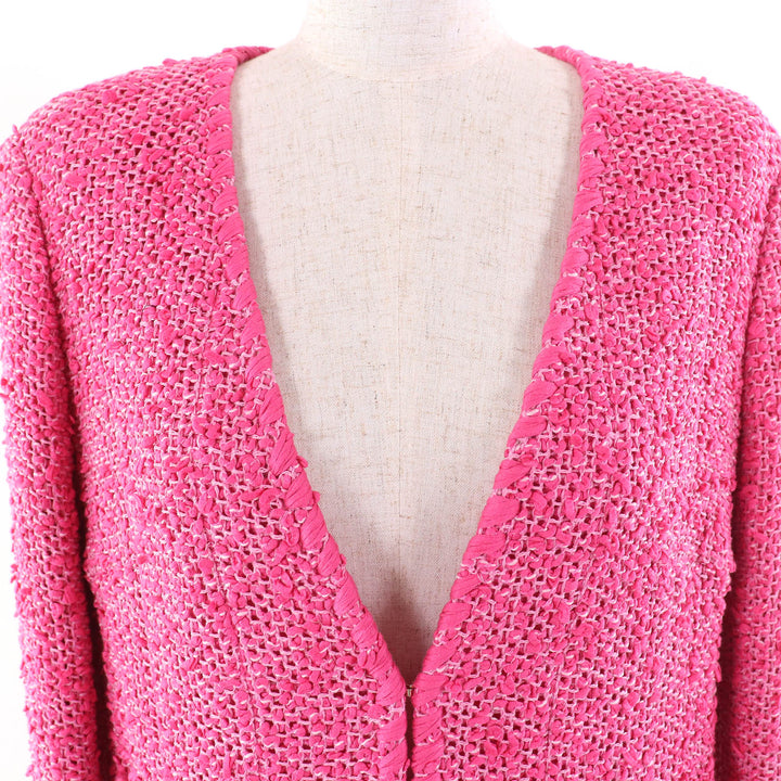 Excellent CHANEL collarless jacket pink cotton Women 36 P70041