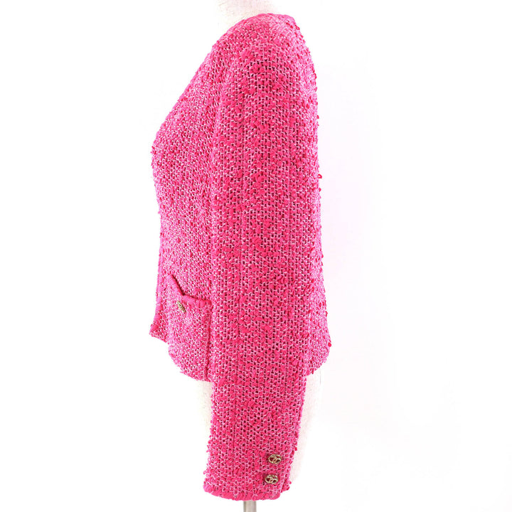 Excellent CHANEL collarless jacket pink cotton Women 36 P70041