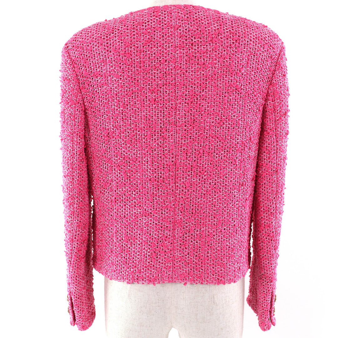 Excellent CHANEL collarless jacket pink cotton Women 36 P70041