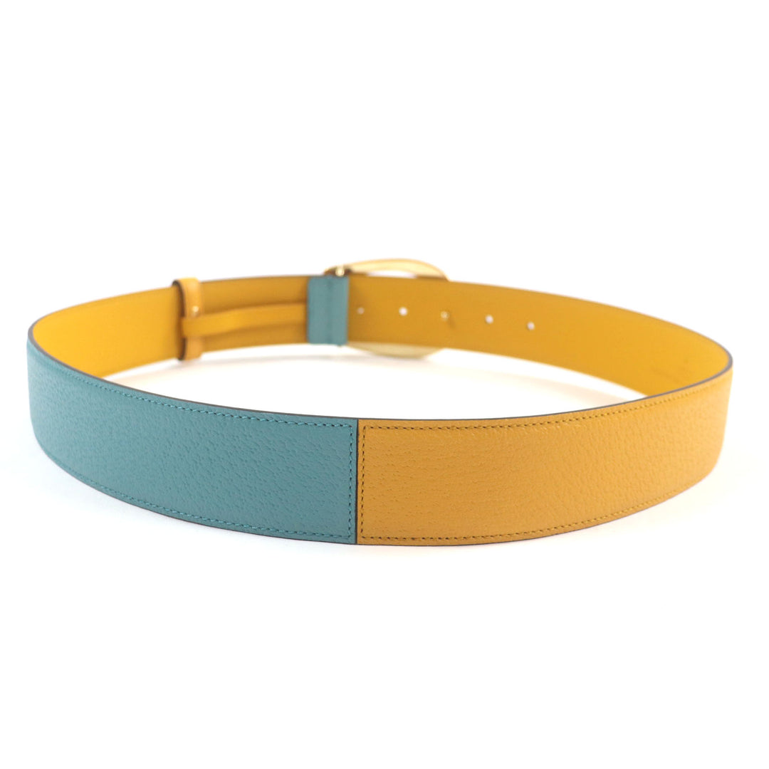 Excellent GUCCI belt G logo buckle leather Yellow blue leather mens 709954