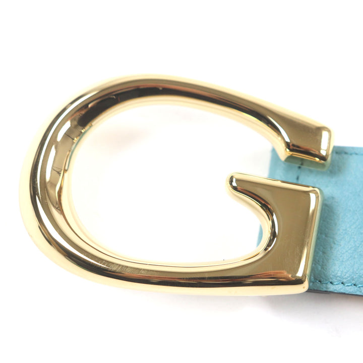 Excellent GUCCI belt G logo buckle leather Yellow blue leather mens 709954