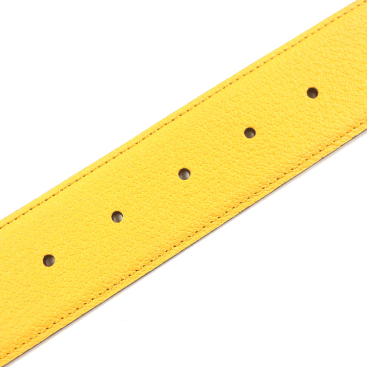 Excellent GUCCI belt G logo buckle leather Yellow blue leather mens 709954