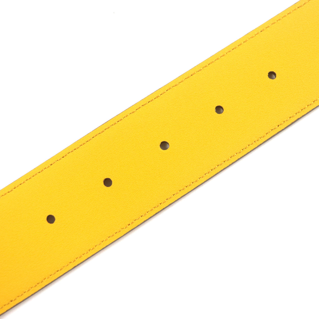 Excellent GUCCI belt G logo buckle leather Yellow blue leather mens 709954