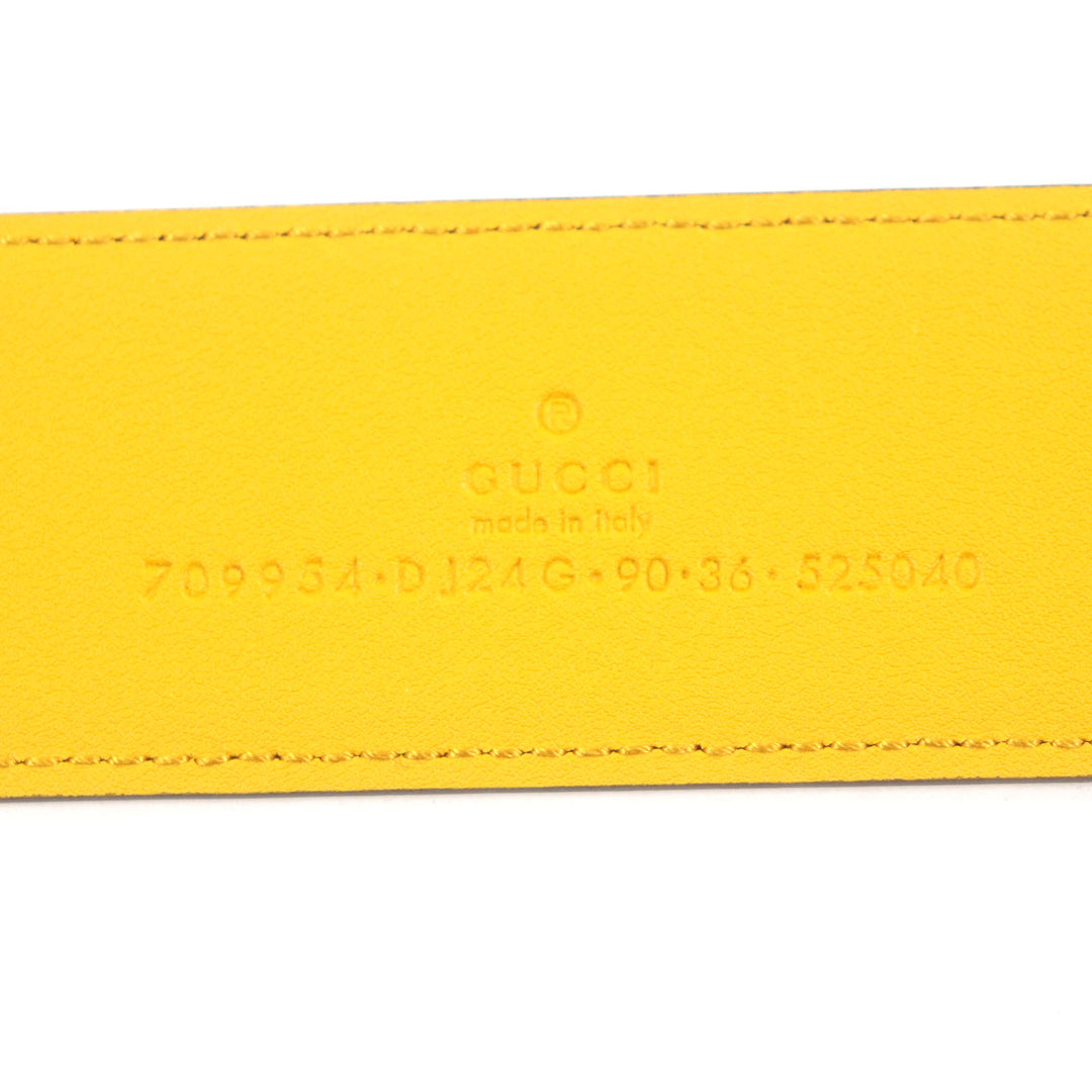 Excellent GUCCI belt G logo buckle leather Yellow blue leather mens 709954