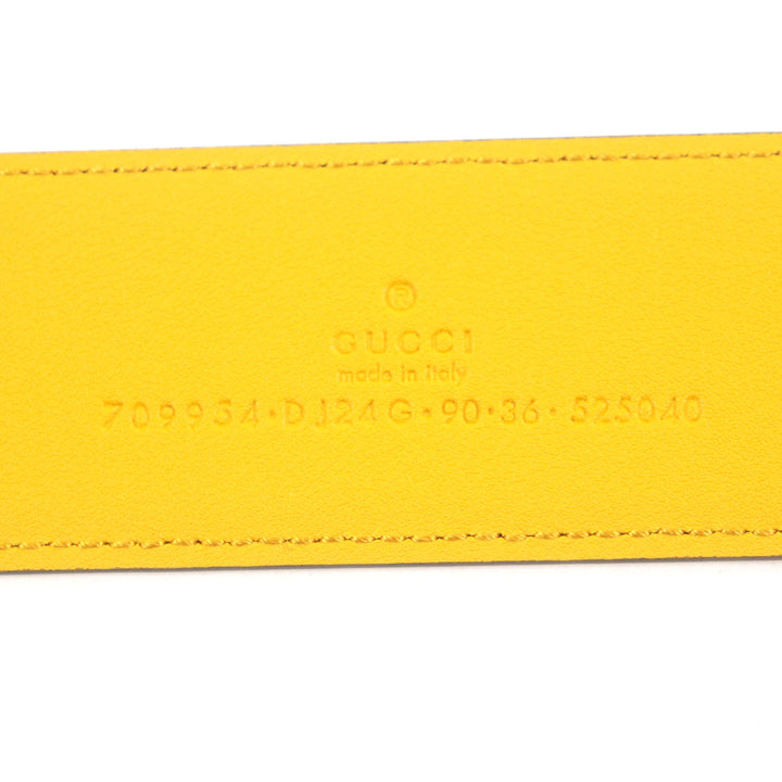 Excellent GUCCI belt G logo buckle leather Yellow blue leather mens 709954