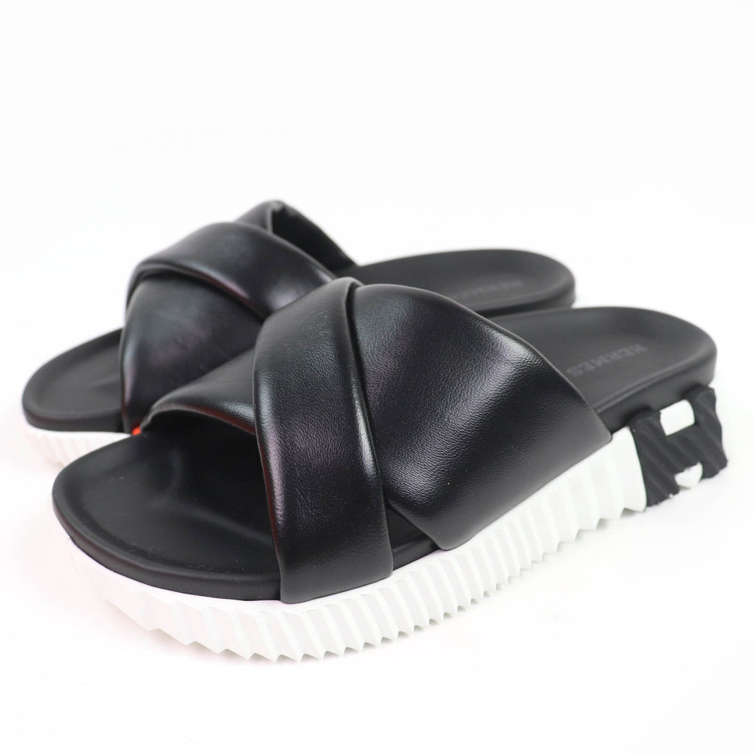 Pristine HERMES Sandals infrastructure H logo leather flats black Women 35.5