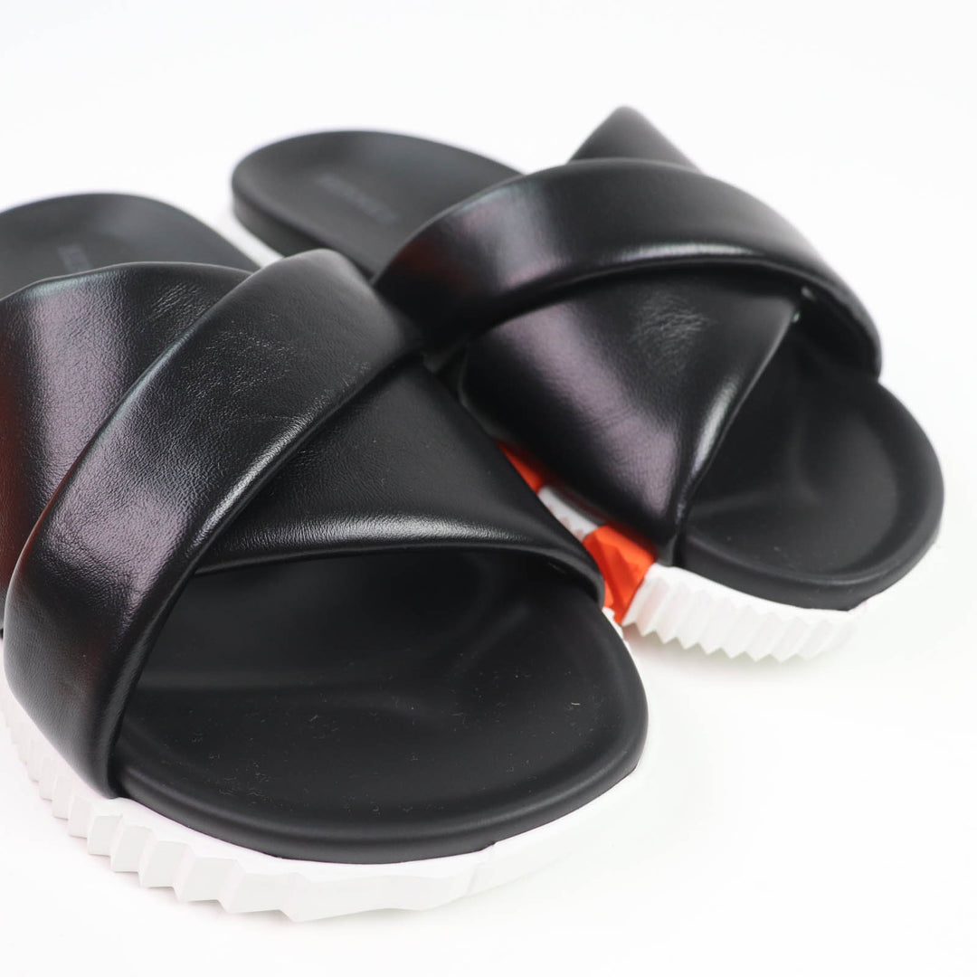 Pristine HERMES Sandals infrastructure H logo leather flats black Women 35.5