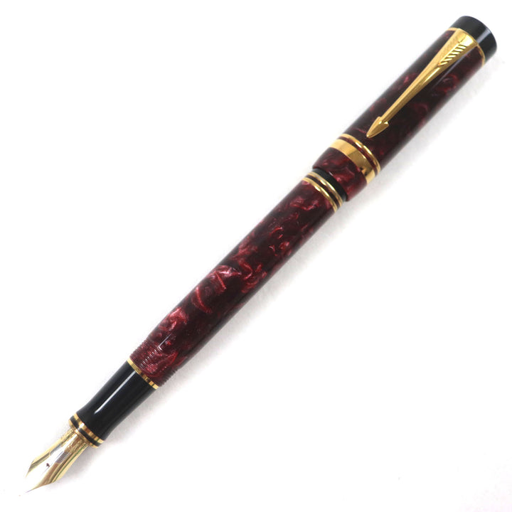 Very Good PARKER fountain pen Duofield Marble Red International 18K
