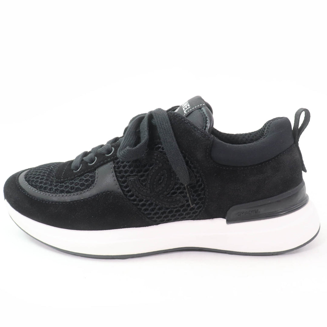 Excellent CHANEL Low cut sneakers black Suede leather Women 36 22P G38800