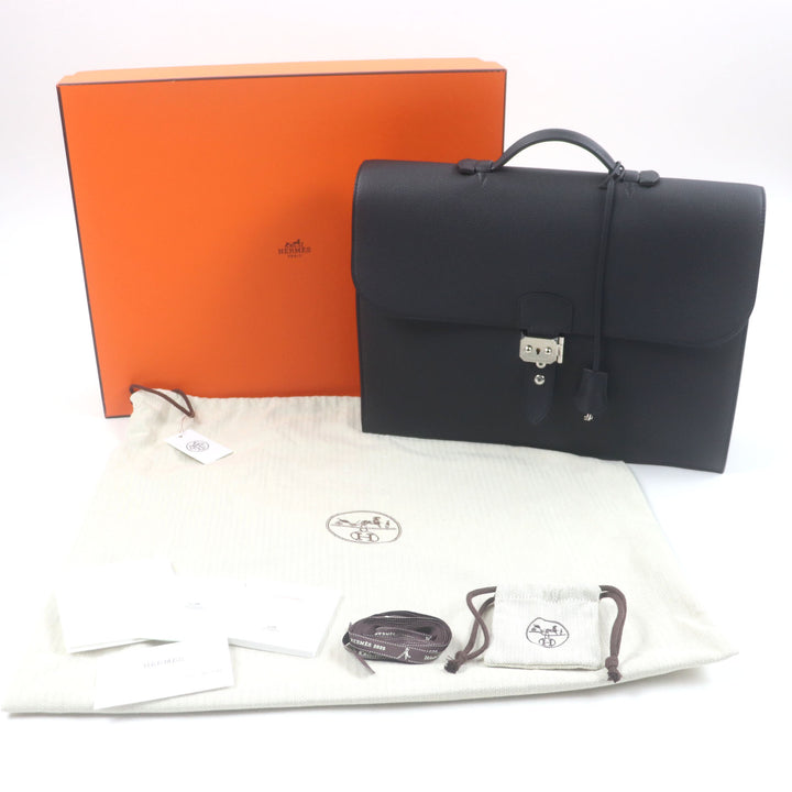 Pristine HERMES Briefcase Sac Adepeche 38 black Togo Leather mens
