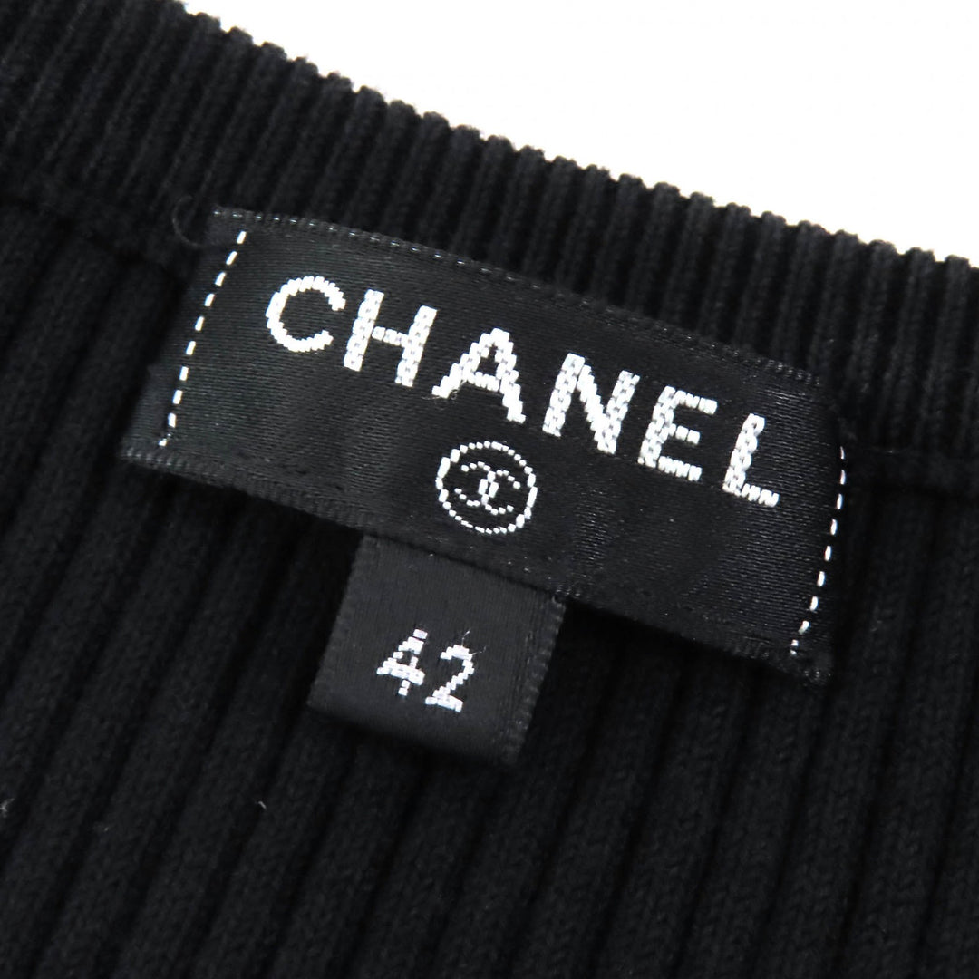 Great CHANEL one piece COCO MarkMetal All-Woven Pattern Short Sleeve Knit 42