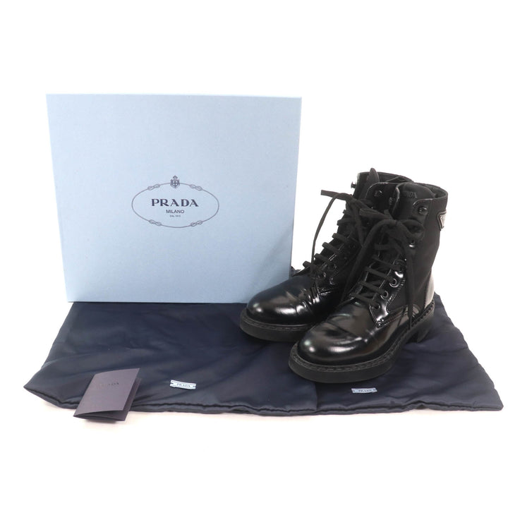 Great PRADA short boots Re-Nylon triangle logo brushed leather black 37 1T782M