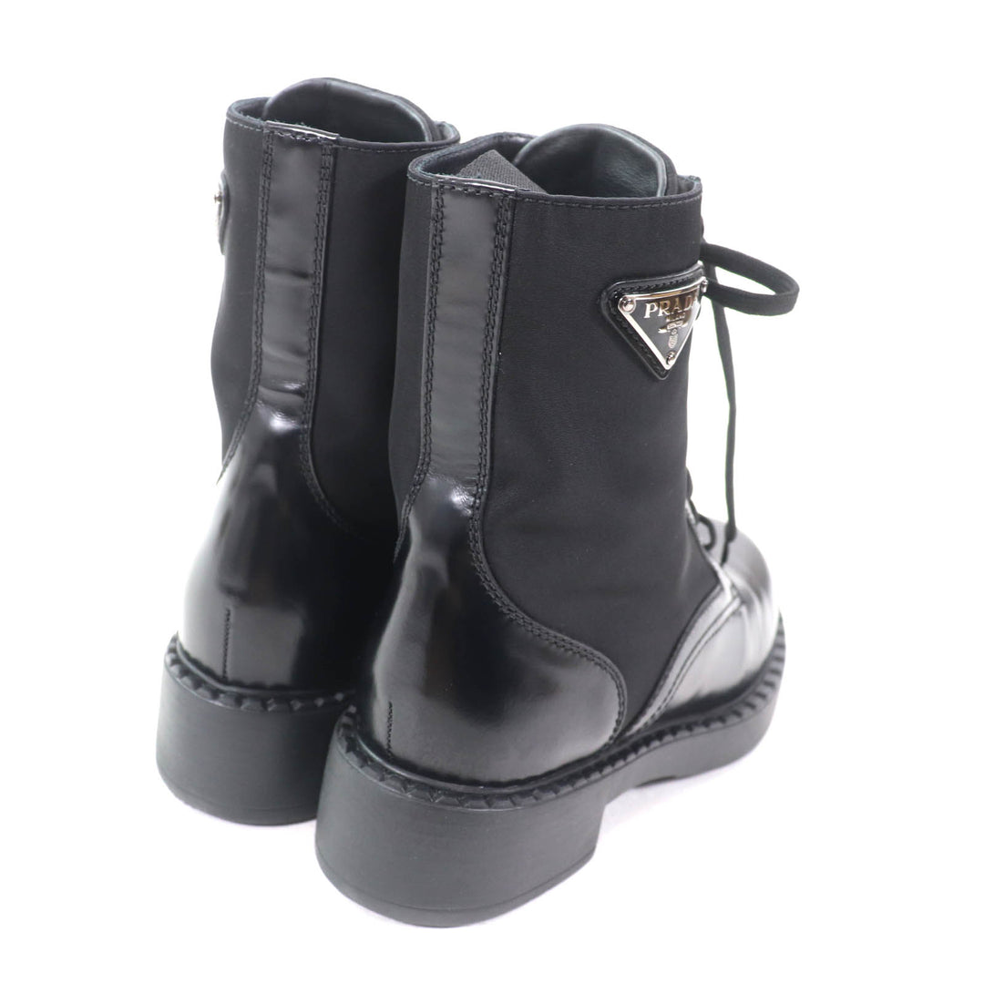 Great PRADA short boots Re-Nylon triangle logo brushed leather black 37 1T782M