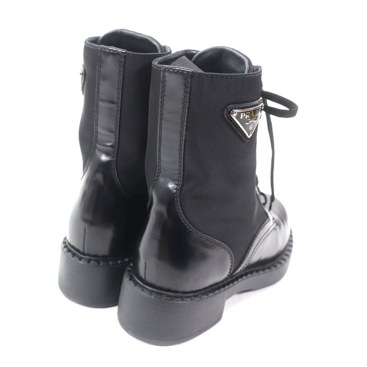 Great PRADA short boots Re-Nylon triangle logo brushed leather black 37 1T782M