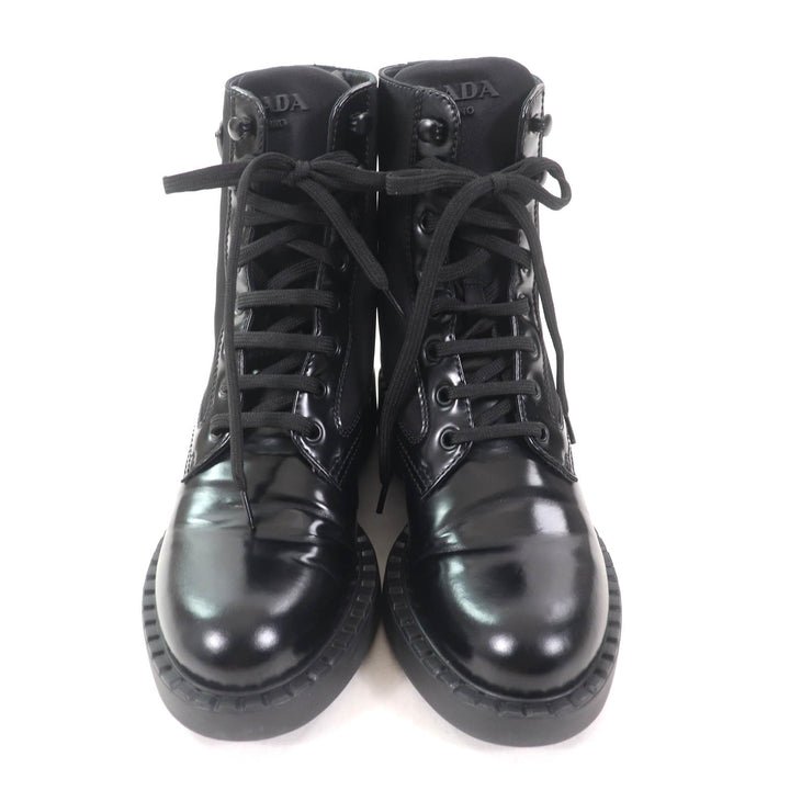 Great PRADA short boots Re-Nylon triangle logo brushed leather black 37 1T782M