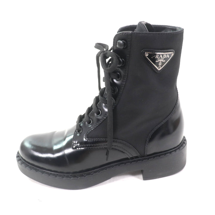 Great PRADA short boots Re-Nylon triangle logo brushed leather black 37 1T782M