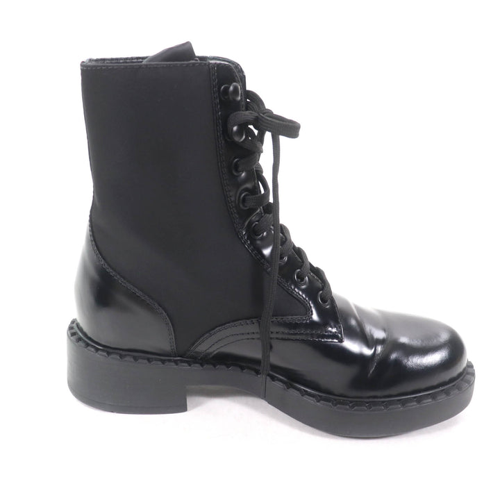 Great PRADA short boots Re-Nylon triangle logo brushed leather black 37 1T782M