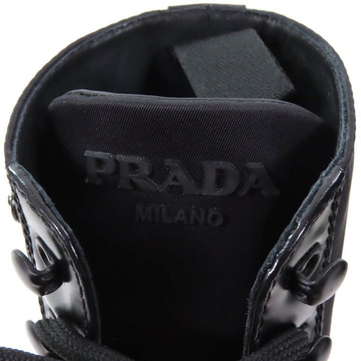 Great PRADA short boots Re-Nylon triangle logo brushed leather black 37 1T782M