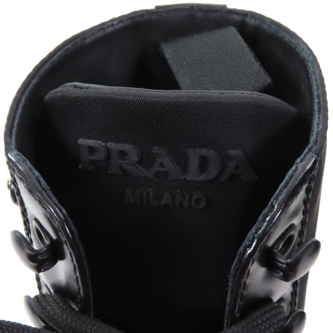 Great PRADA short boots Re-Nylon triangle logo brushed leather black 37 1T782M