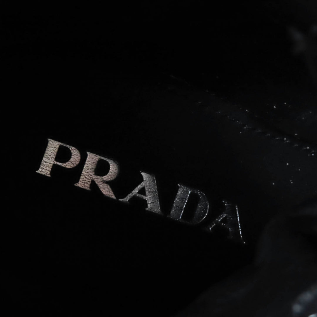 Great PRADA short boots Re-Nylon triangle logo brushed leather black 37 1T782M