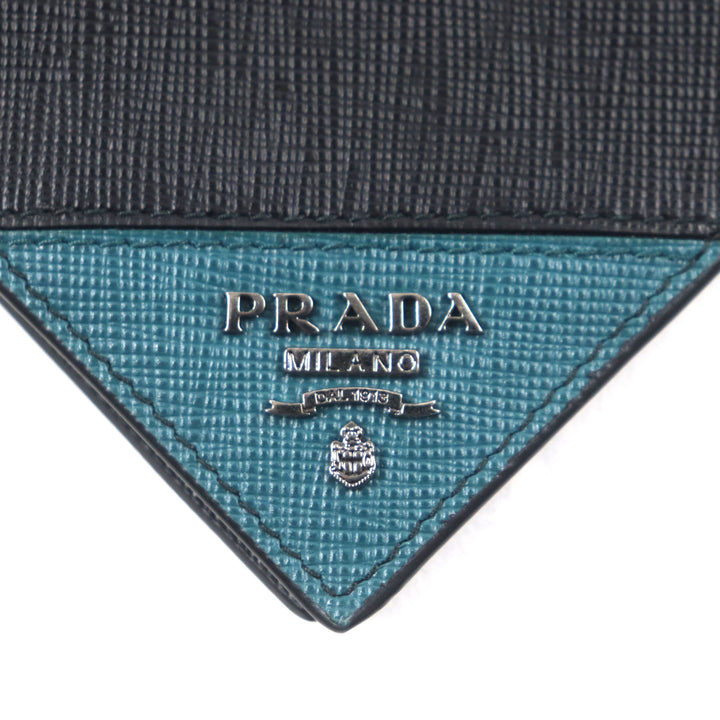 Excellent PRADA Bifold Wallet Black green Safiano leather mens 2MO004