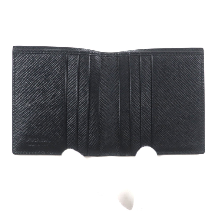 Excellent PRADA Bifold Wallet Black green Safiano leather mens 2MO004