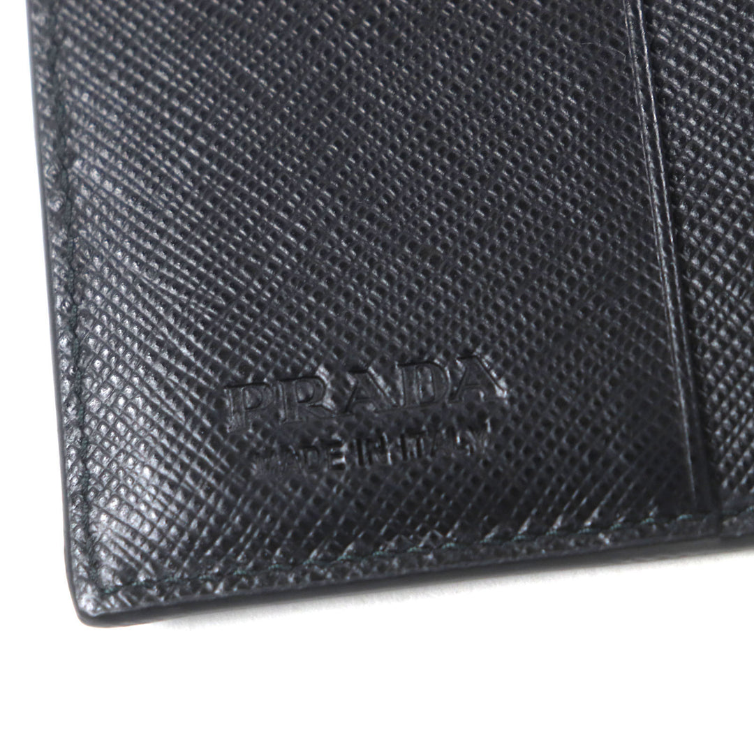 Excellent PRADA Bifold Wallet Black green Safiano leather mens 2MO004