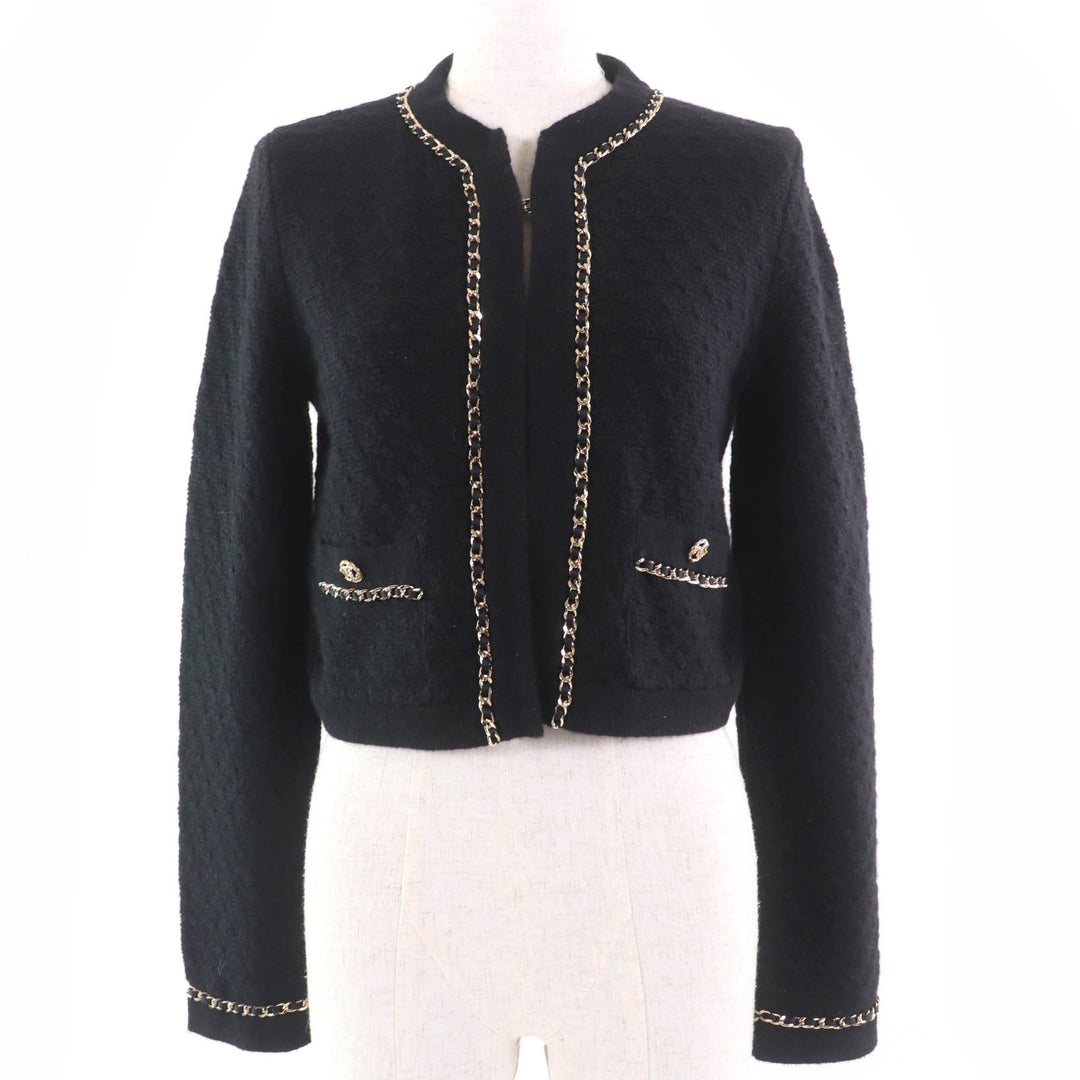 Excellent CHANEL Jacket COCO Mark Button Knit black cashmere Women 34 P7524K10893