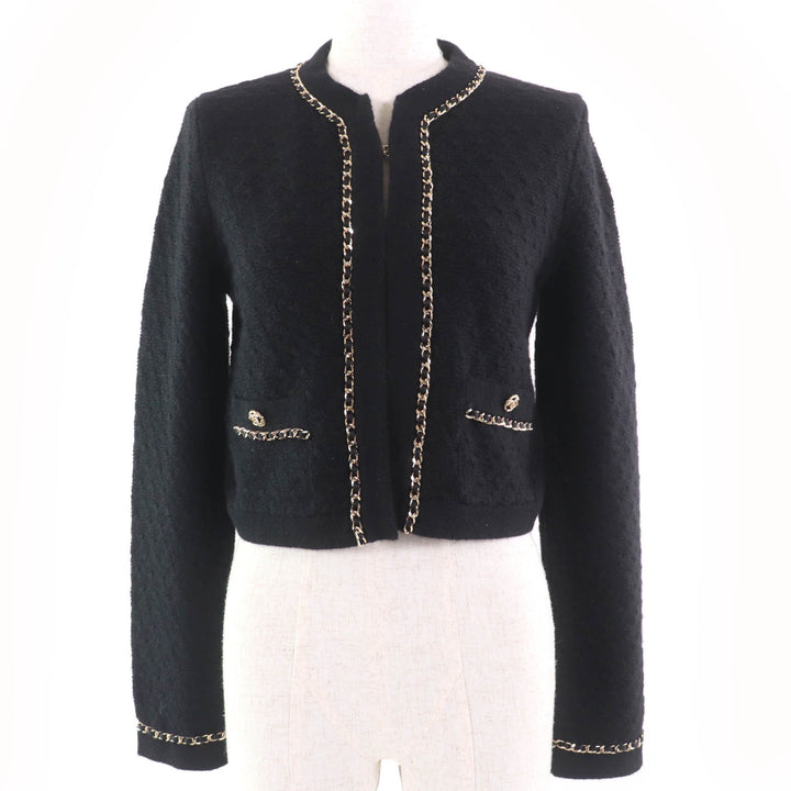Excellent CHANEL Jacket COCO Mark Button Knit black cashmere Women 34 P7524K10893