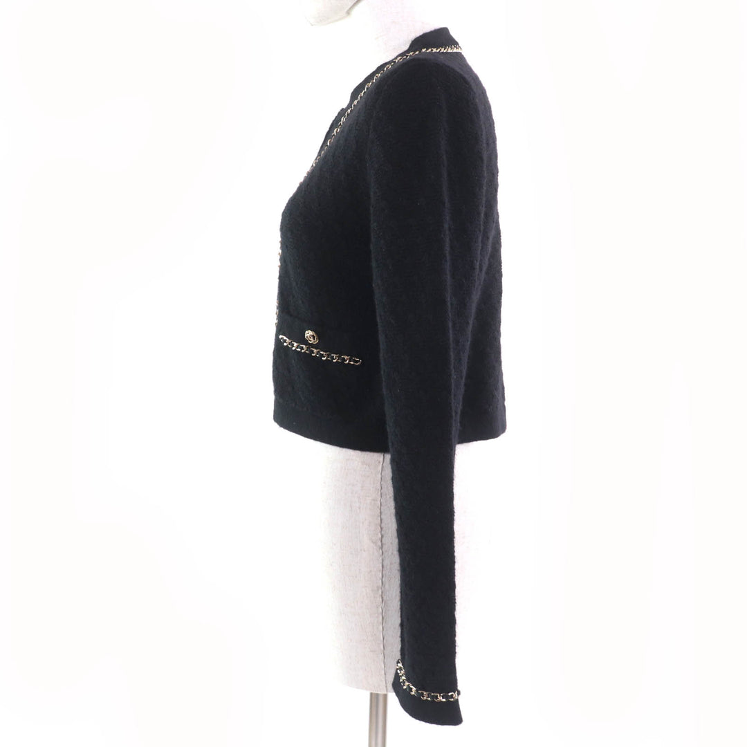 Excellent CHANEL Jacket COCO Mark Button Knit black cashmere Women 34 P7524K10893