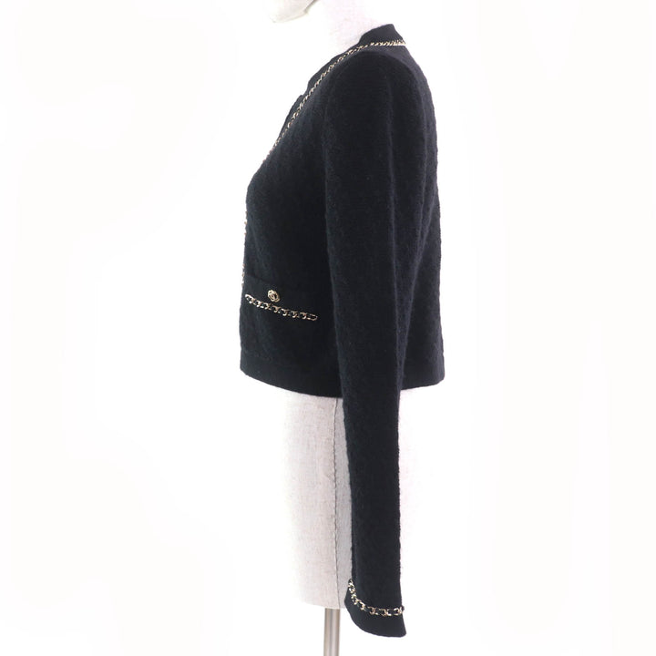 Excellent CHANEL Jacket COCO Mark Button Knit black cashmere Women 34 P7524K10893