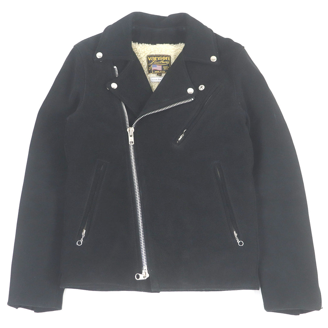 Great VANSON Ron Herman Leather jacket Double rider suede black Cowhide mens 34