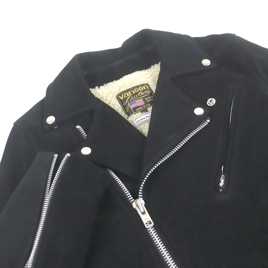 Great VANSON Ron Herman Leather jacket Double rider suede black Cowhide mens 34
