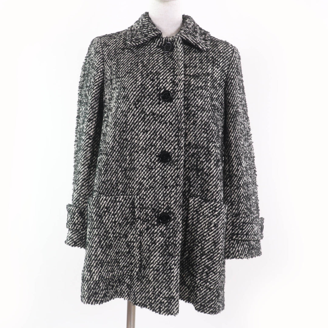 Excellent BURBERRY LONDON coat Mohair Nova check pattern tweed lining Black wool Women 38