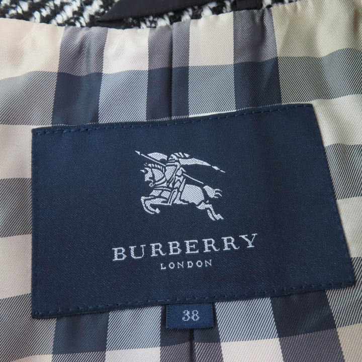Excellent BURBERRY LONDON coat Mohair Nova check pattern tweed lining Black 38